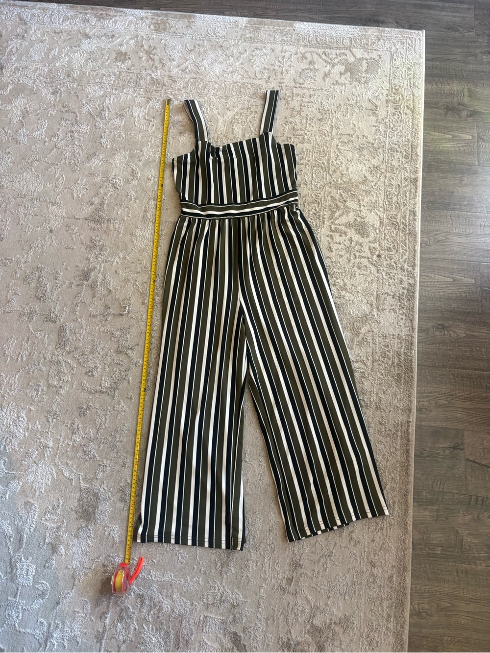 Express Olive and White Striped Women's Cropped Jumpsuit - Picture 7 of 8